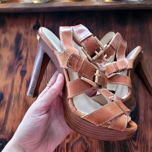 Coach Stephanie Heels Strappy Leather Sandals Sz 6 - Picture 2 of 9